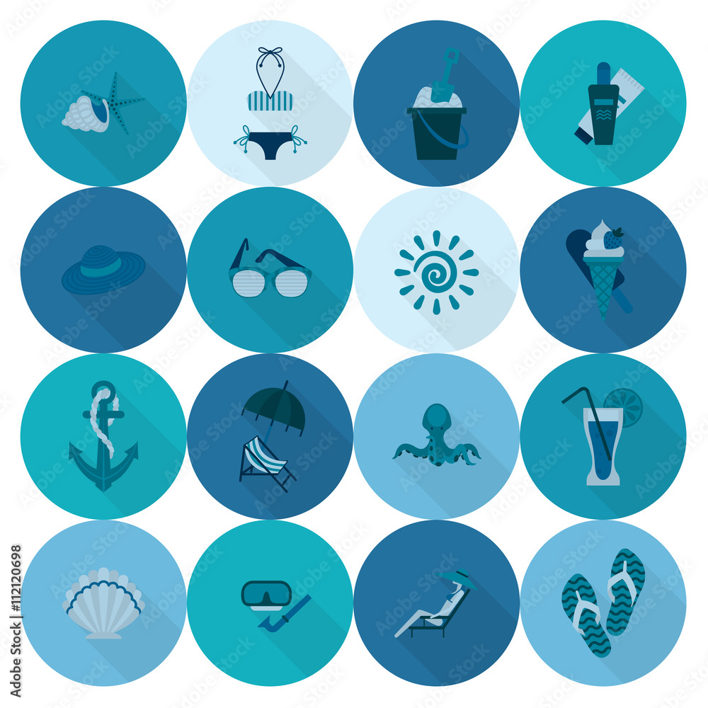 Summer and Beach Simple Flat Icons Summer and Beach Simple Flat Icons
