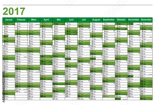 Kalender 2017 in Grün - Vektor