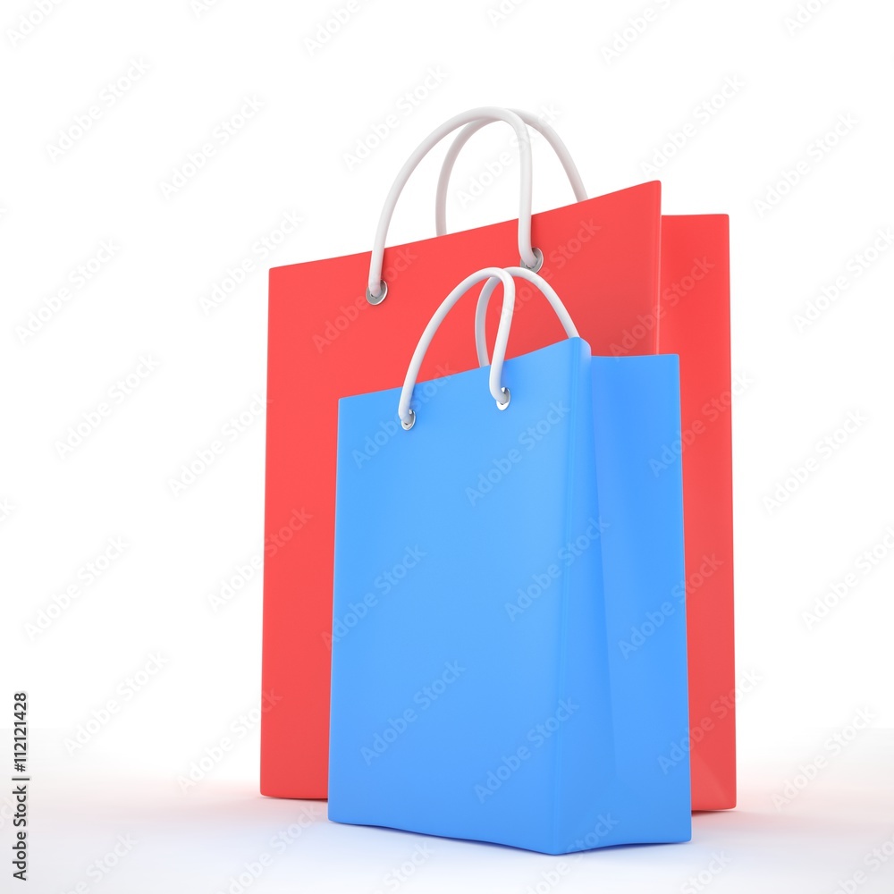 Paper Shopping Bags isolated on white background. 3d rendering. Paper Shopping Bags isolated on white background. 3d rendering.