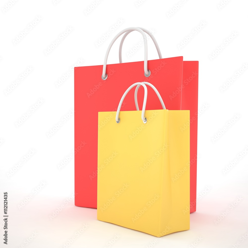 Paper Shopping Bags isolated on white background. 3d rendering. Paper Shopping Bags isolated on white background. 3d rendering.