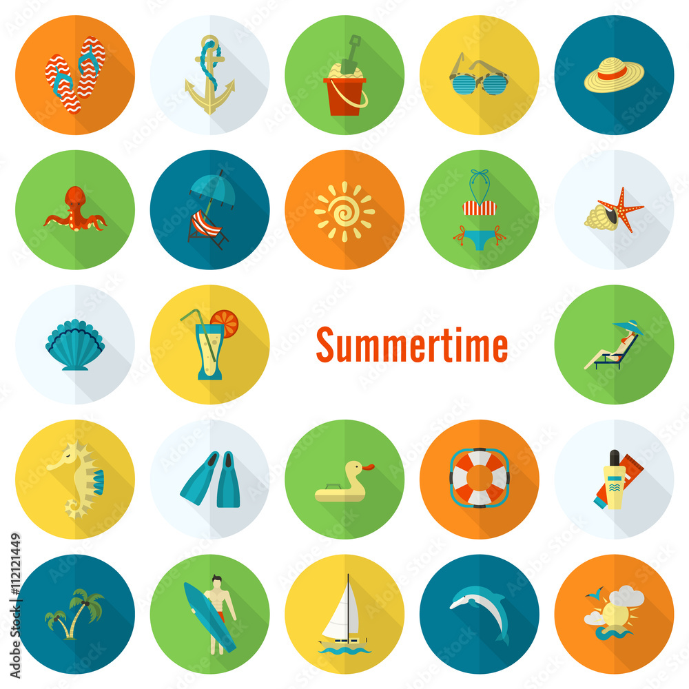Summer and Beach Simple Flat Icons Summer and Beach Simple Flat Icons