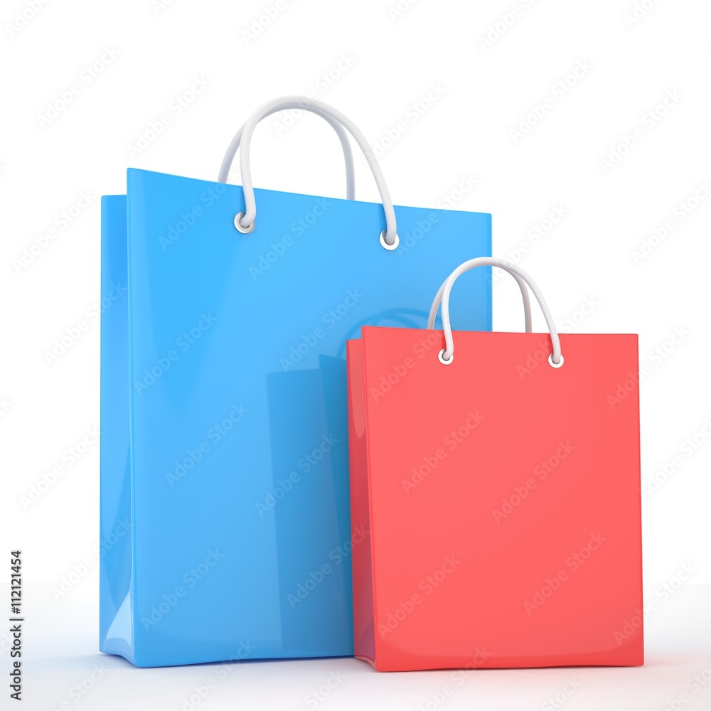 Paper Shopping Bags isolated on white background. 3d rendering. Paper Shopping Bags isolated on white background. 3d rendering.