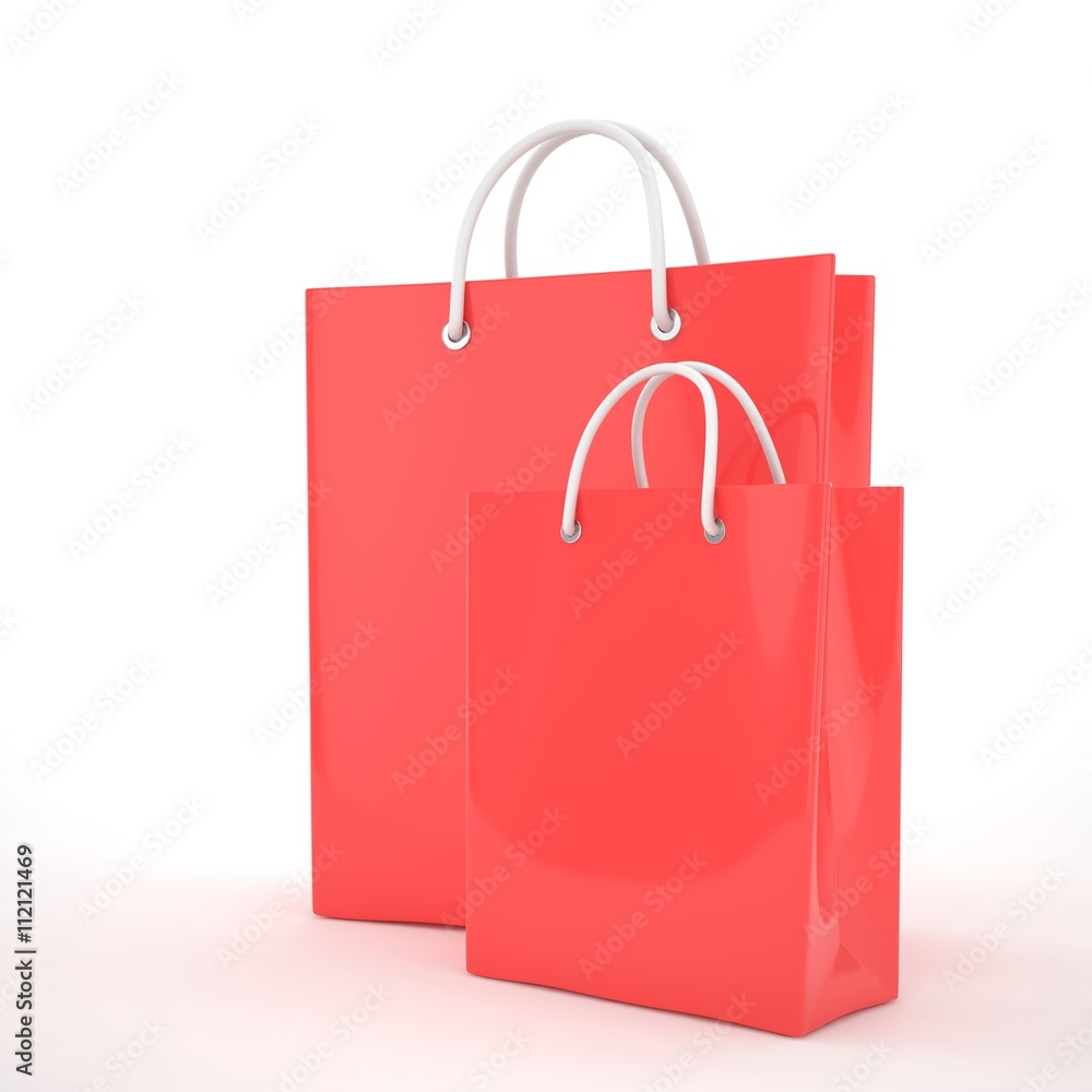 Paper Shopping Bags isolated on white background. 3d rendering. Paper Shopping Bags isolated on white background. 3d rendering.