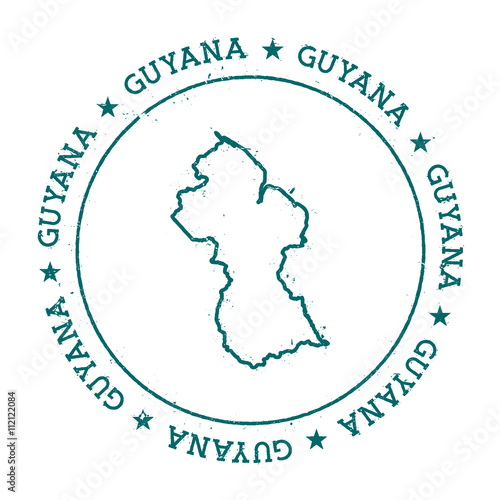 Guyana vector map. Retro vintage insignia with country map. Distressed visa stamp with Guyana text wrapped around a circle and stars. USA state map vector illustration.