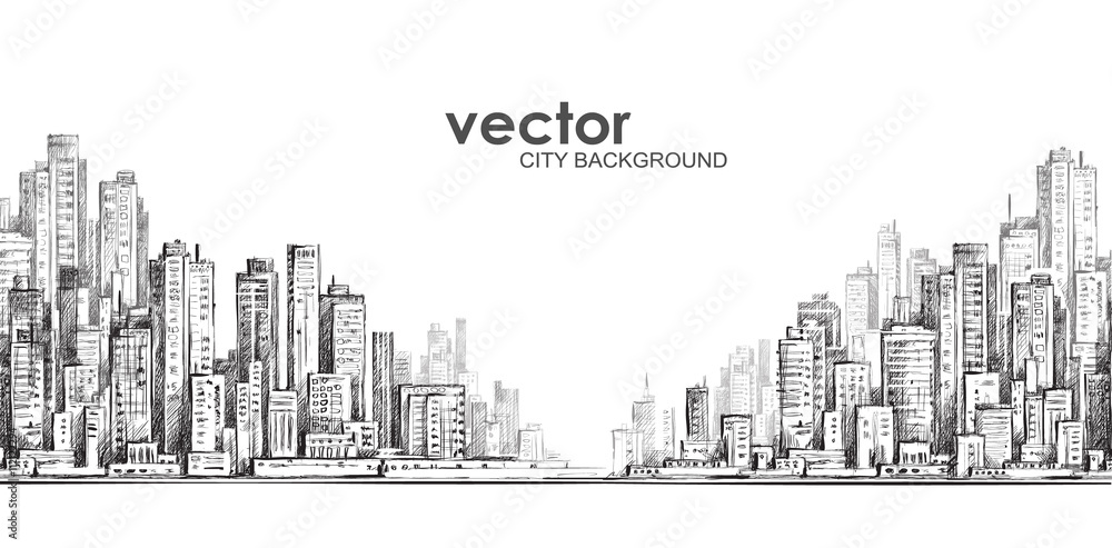 Cityscape, hand drawn vector sketch