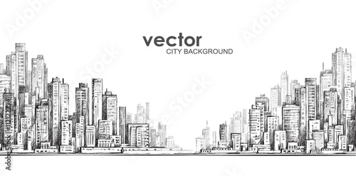 Cityscape, hand drawn vector sketch