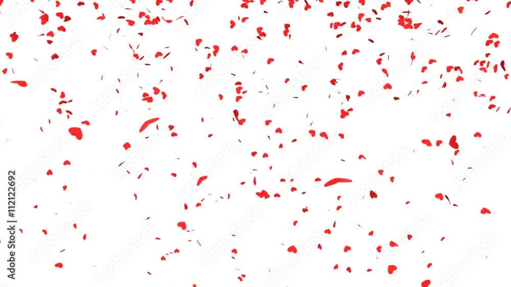 3d red hearts confetti falling with alpha channel . Looped animation