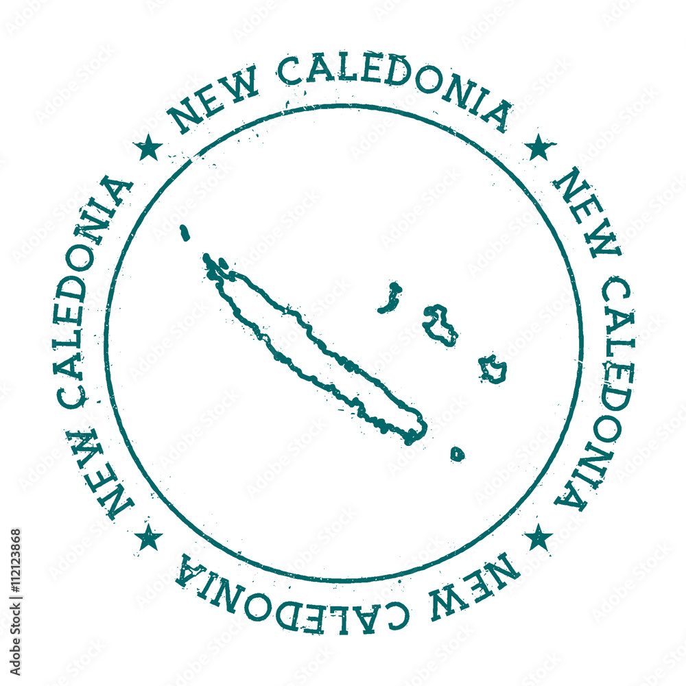 New Caledonia vector map. Retro vintage insignia with country map.  Distressed visa stamp with New Caledonia text wrapped around a circle and  stars. USA state map vector illustration. Stock Vector | Adobe