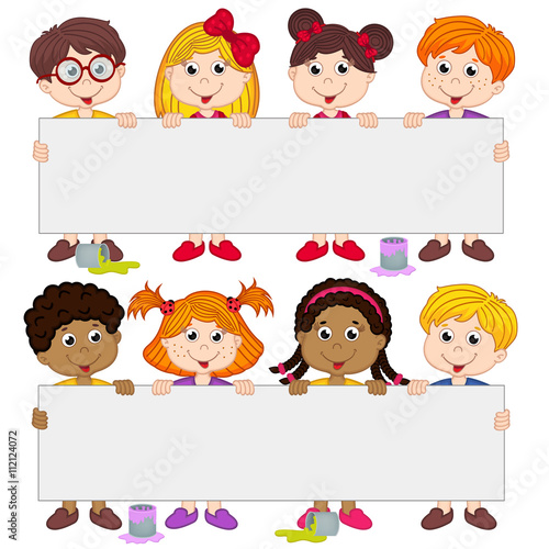 children holding blank paper - vector illustration, eps
