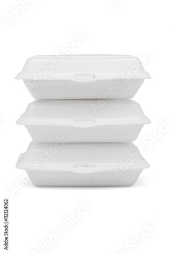 Stack of Styrofoam take away boxes isolated on white background with clipping path
