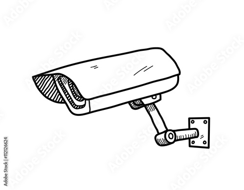 CCTV Camera, a hand drawn vector doodle illustration of a CCTV camera.