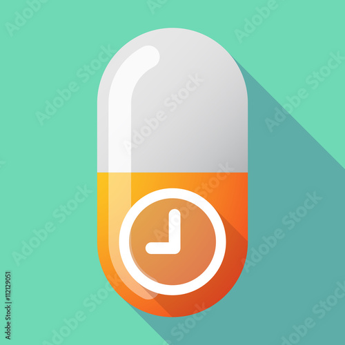 Long shadow vector pill with a clock