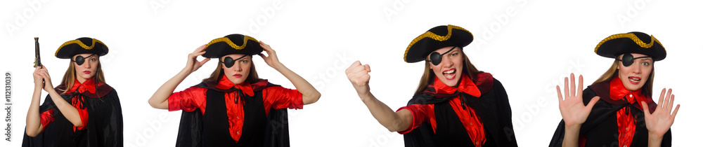 Woman pirate in various concepts on white Woman pirate in various concepts on white