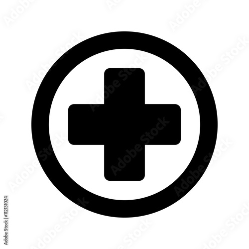 medical sign plus round icon black on white background