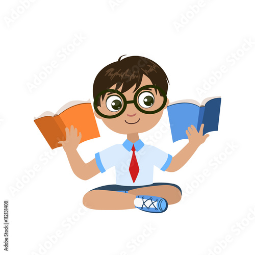 Boy Reading Two Books At The Same Time