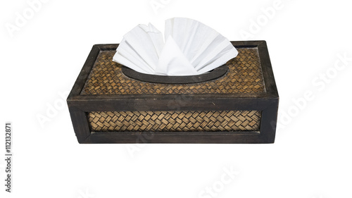 Tissue paper box made from bamboo wood isolated on white background