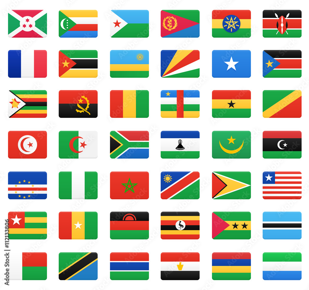 African countries flags. Vector icons set.
