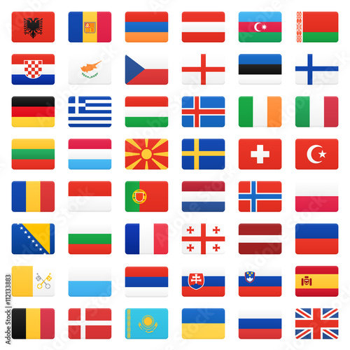 Europe flags. Vector icons set.
