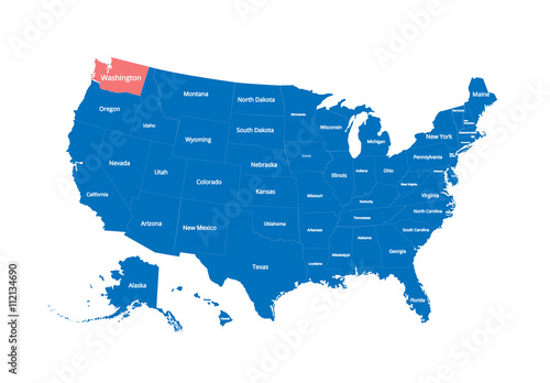 Map of the USA. Image with clipping path and name of states. State mark. Washington. Vector illustration.