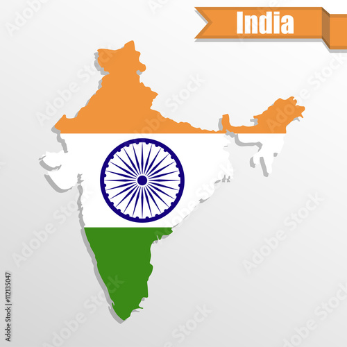 India map with flag inside and ribbon