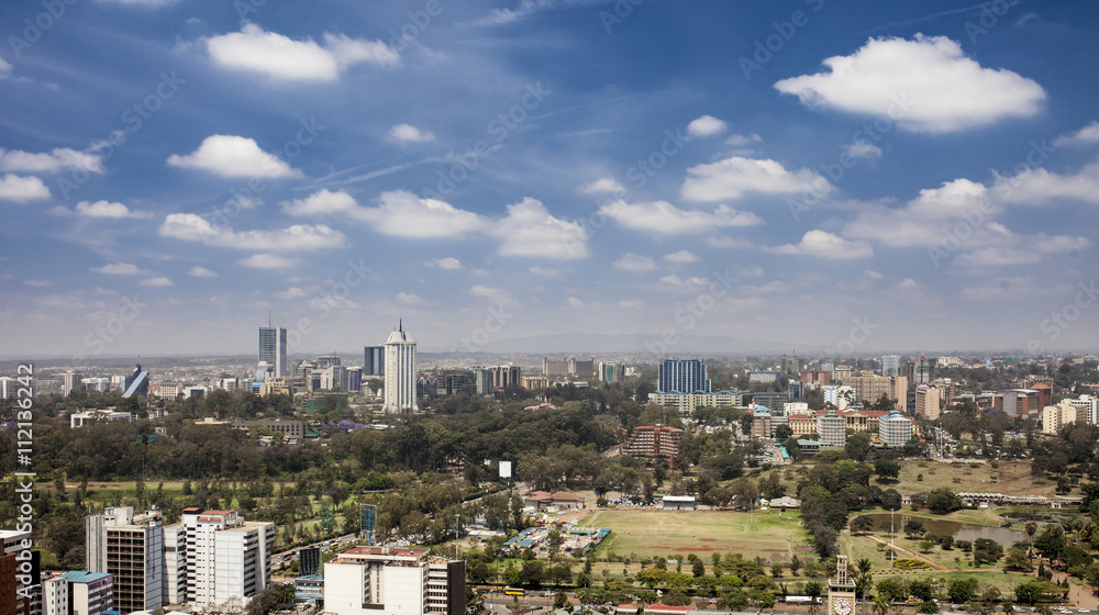 Aerial of downtown Nairobi, Kenya