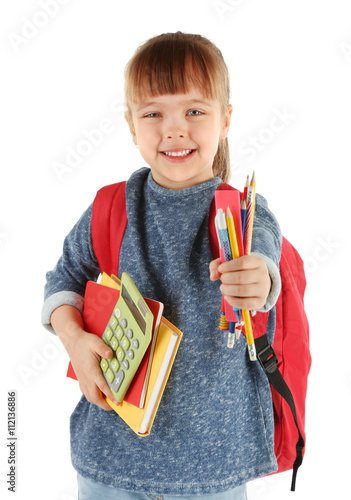 Schoolgirl with backpack an...