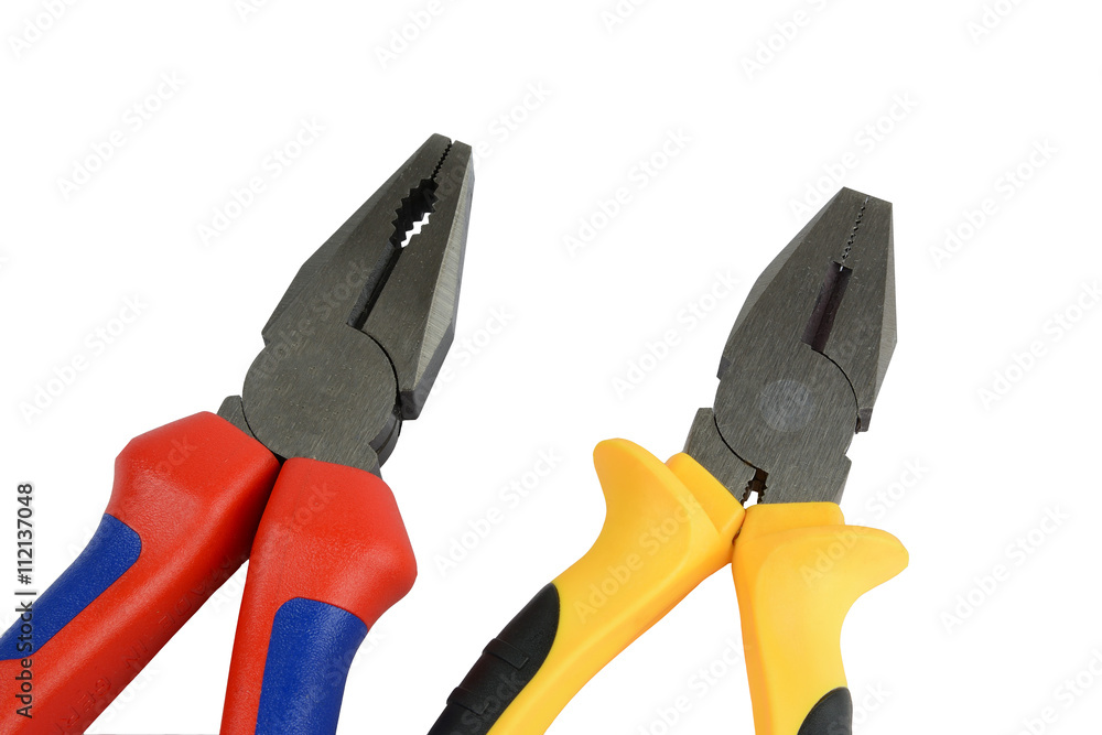 Hand tools. The red and yellow pliers Hand tools. The red and yellow pliers