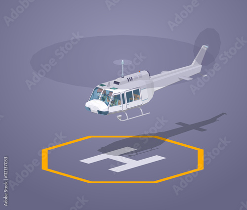 Heli pad against the purple background. 3D lowpoly isometric vector illustration