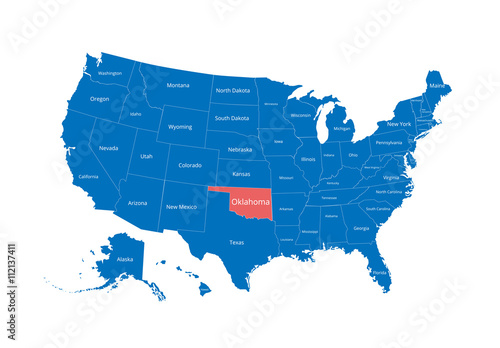 Map of the USA. Image with clipping path and name of states. State mark. Kansas. Vector illustration.