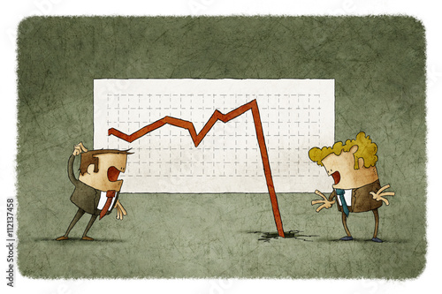 Two businessmen shocked about felt graph