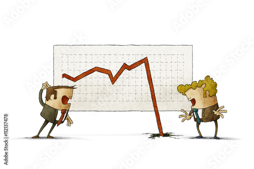 Two businessmen shocked about felt graph