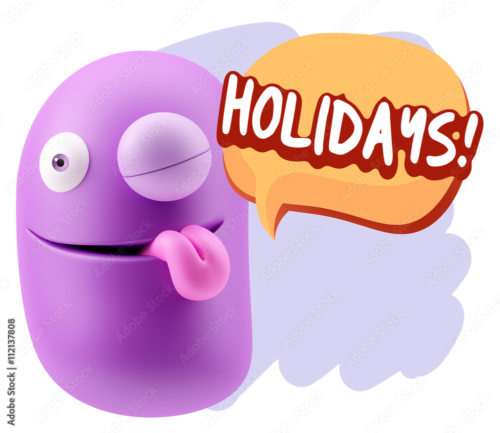 3d Rendering Smile Character Emoticon Expression saying Holidays 3d Rendering Smile Character Emoticon Expression saying Holidays