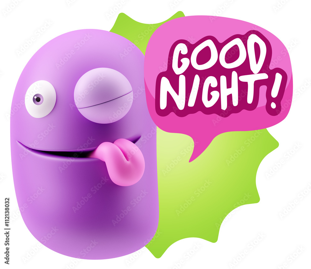 3d Rendering Smile Character Emoticon Expression saying Good Nig