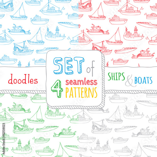 Vector set of four seamless nautical patterns.