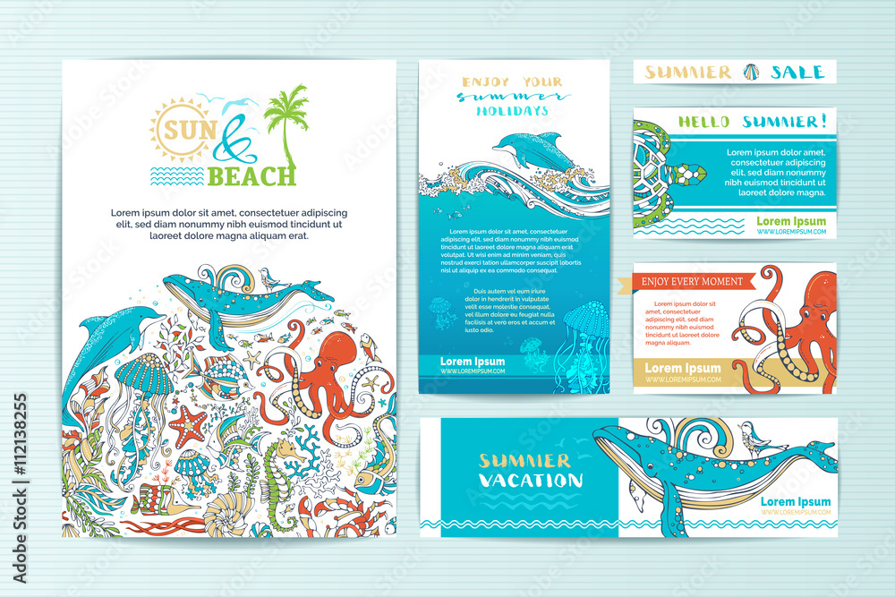 Fototapeta premium Set of corporate wild sealife templates.