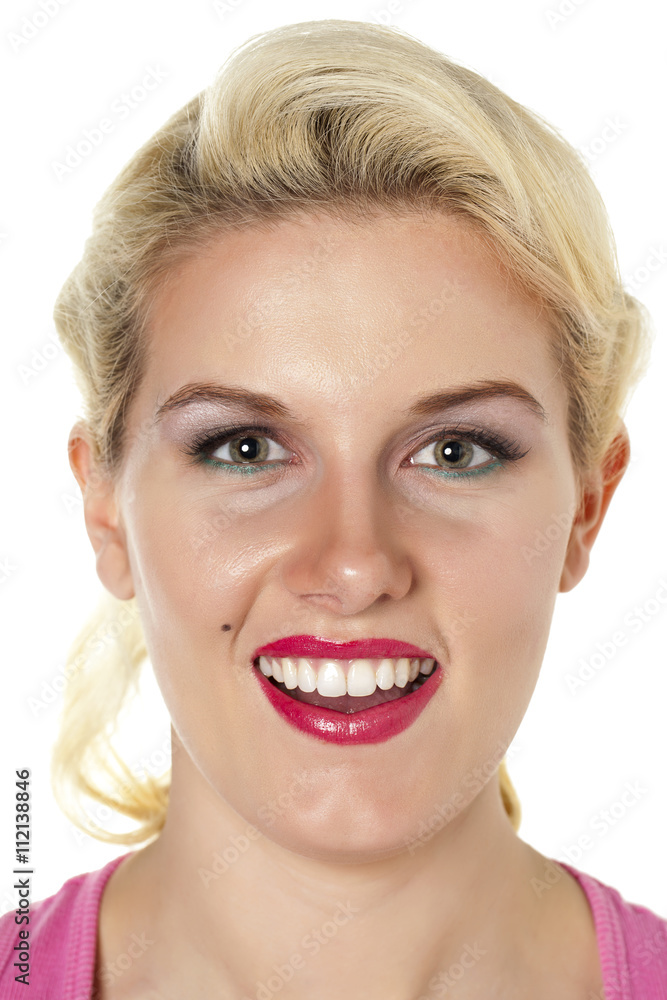 smiling female showing teeth smiling female showing teeth