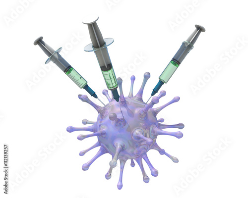 virus killed by syringe, 3D rendering