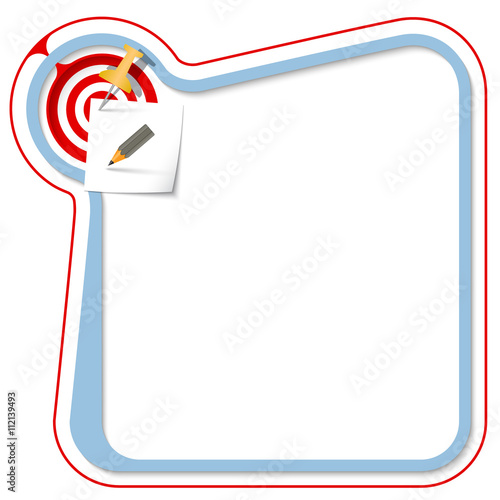 Blue frame for your text with the tack, target and pencil
