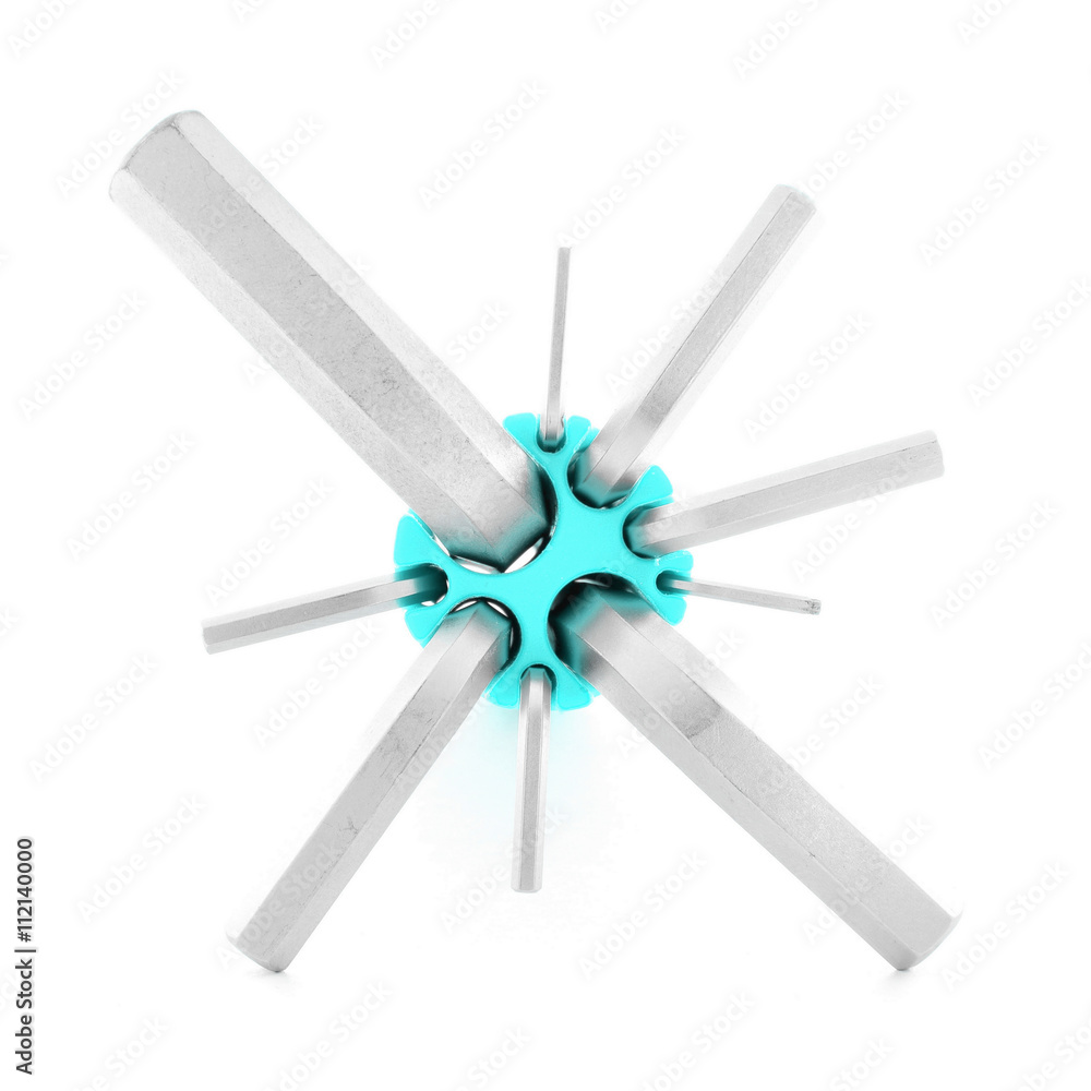 Hexagonal wrench, steel tool for fix, isolated on white background Hexagonal wrench, steel tool for fix, isolated on white background