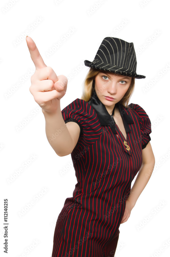 Woman in striped costume on white Woman in striped costume on white