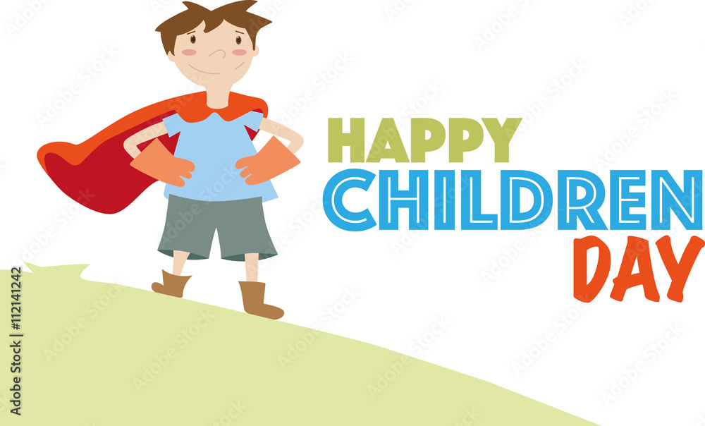 Happy international children day. Boy are playing to be superhero Happy international children day. Boy are playing to be superhero