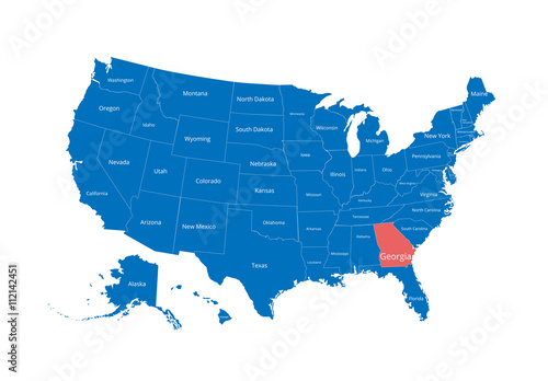 Map of the USA. Image with clipping path and name of states. State mark. Georgia. Vector illustration.