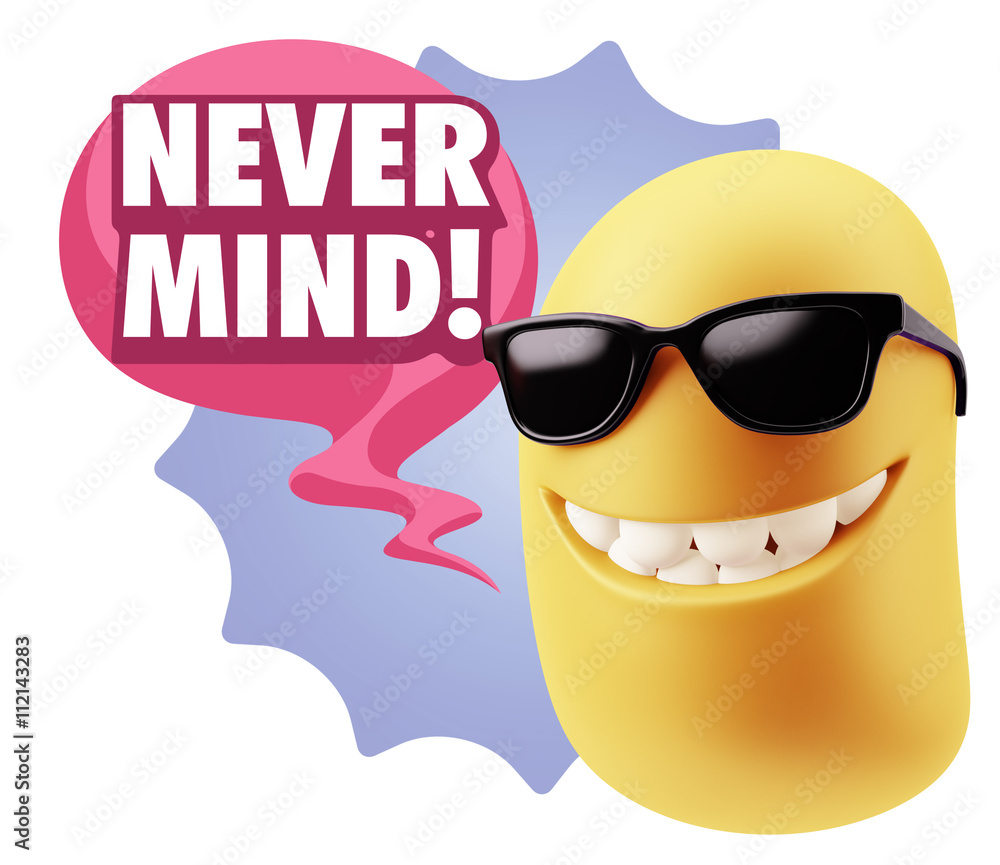 3d Rendering Smile Character Emoticon Expression saying Never Mi