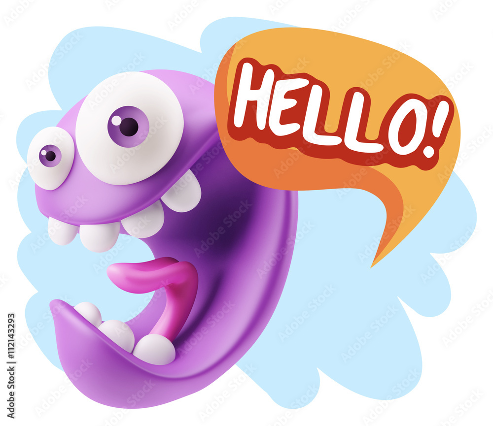 3d Rendering Smile Character Emoticon Expression saying Hello wi 3d Rendering Smile Character Emoticon Expression saying Hello wi