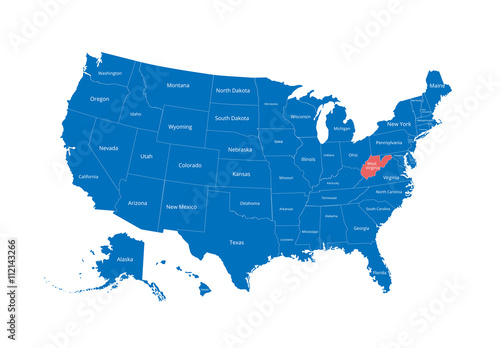 Map of the USA. Image with clipping path and name of states. State mark. West Virginia. Vector illustration.