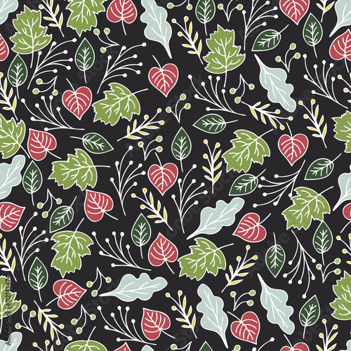 Hand drawn floral seamless pattern with flowers and leaves. Summ