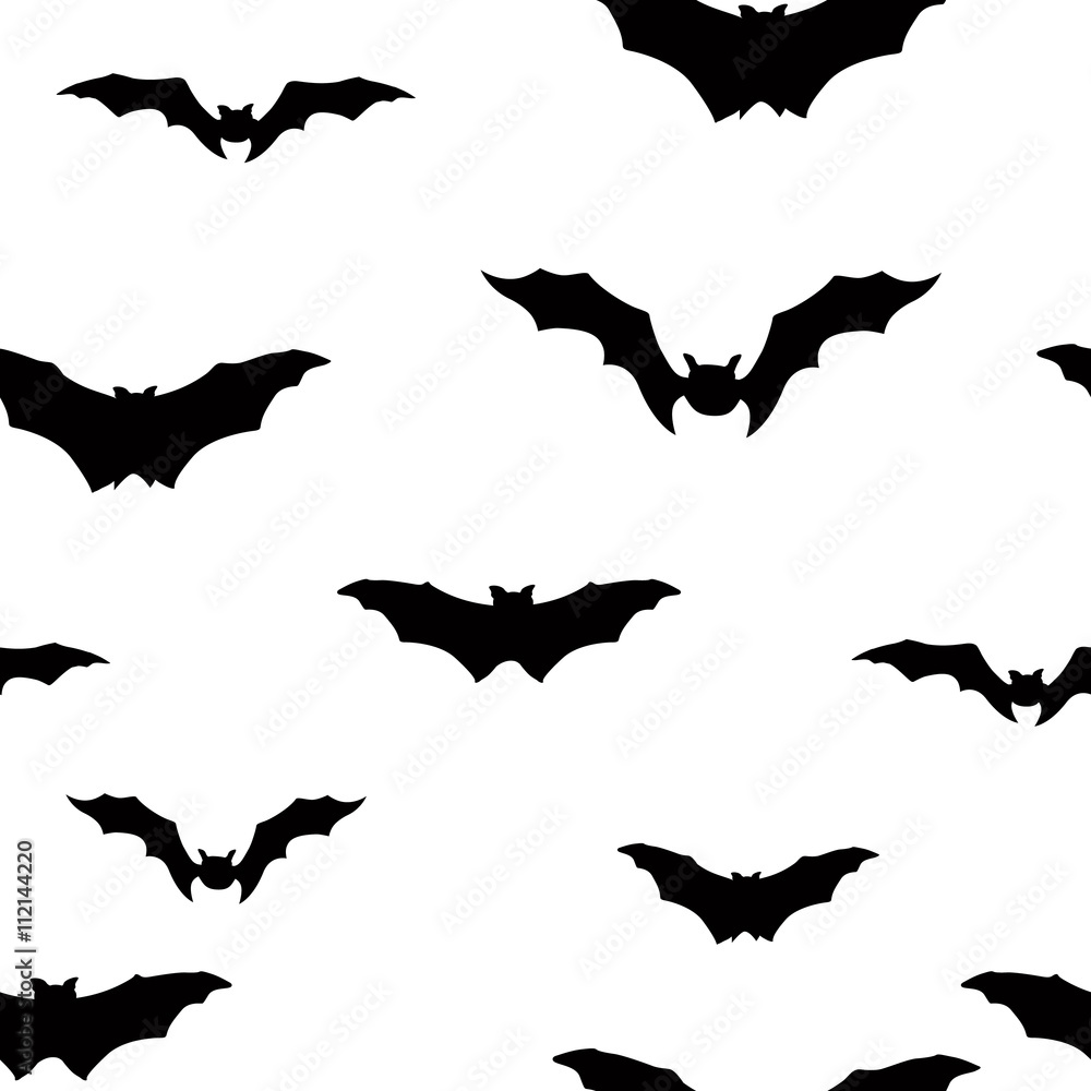 Naklejka premium Bat silhouette seamless pattern. Holiday Halloween background.