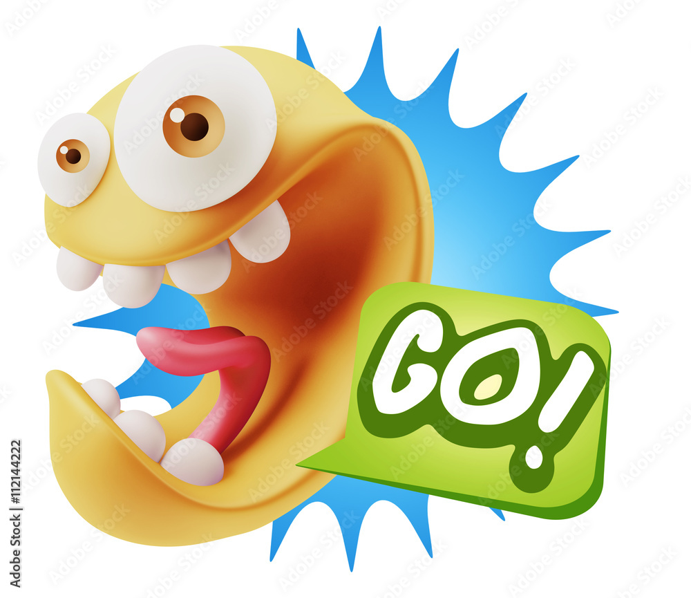3d Rendering Smile Character Emoticon Expression saying Go with 3d Rendering Smile Character Emoticon Expression saying Go with