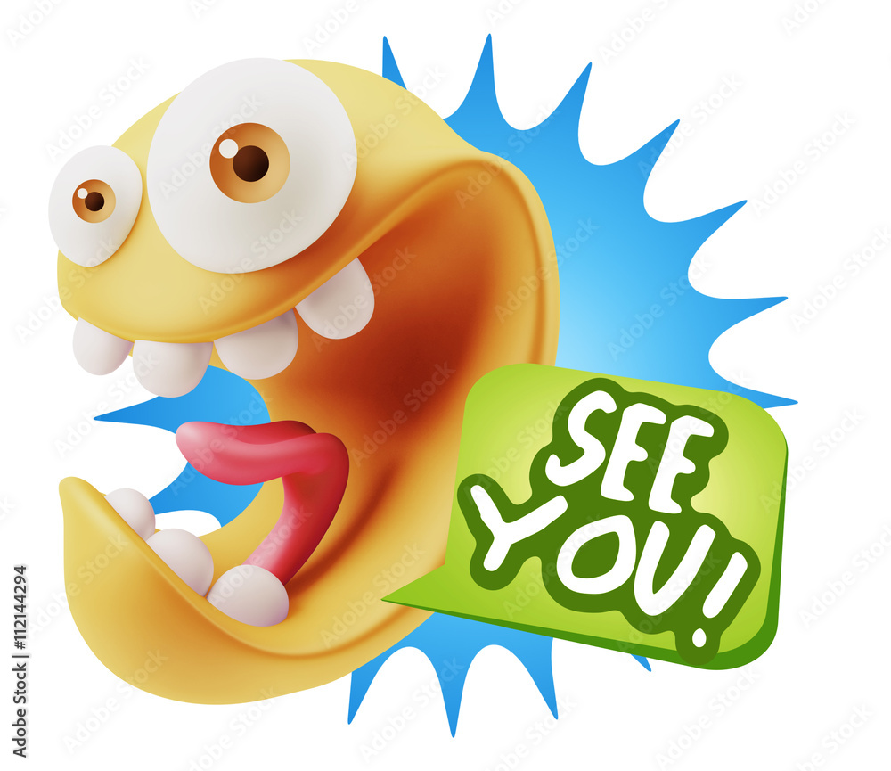 3d Rendering Smile Character Emoticon Expression saying See You 3d Rendering Smile Character Emoticon Expression saying See You