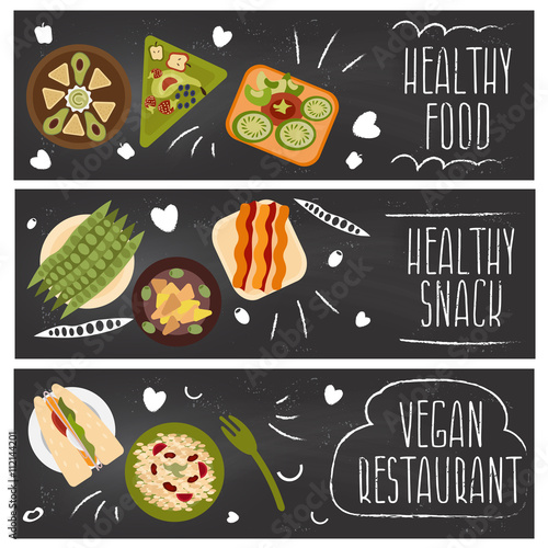Set of banners for theme healthy food,vegetarians food .Vector i